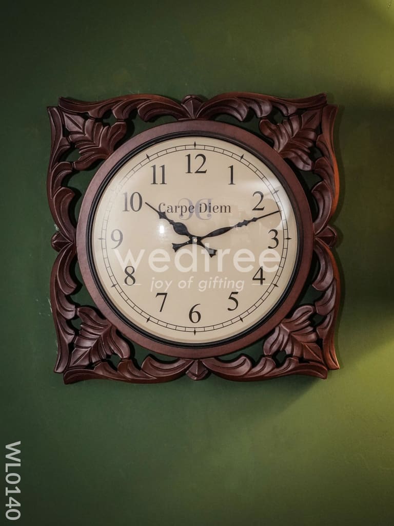 Wall clocks - Wooden carving with leaf design (18 inches) - WL0140