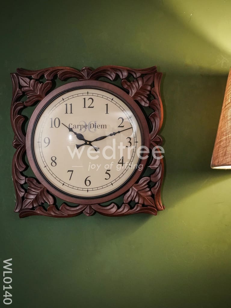 Wall clocks - Wooden carving with leaf design (18 inches) - WL0140