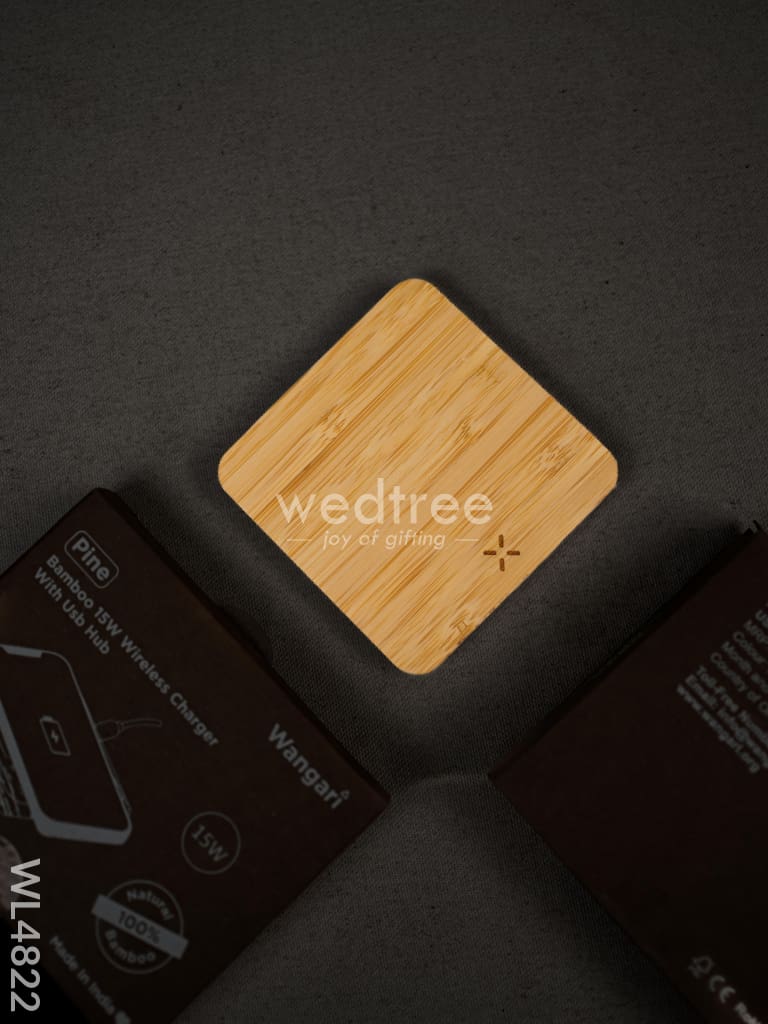 Wangari - Bamboo Wireless Charger with USB - 15W - Pine - WL4822