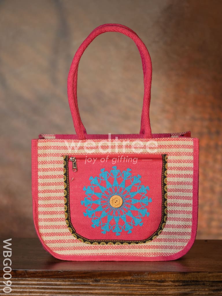 Warli Printed Jute Bag with Horizontal Stripes - WBG0090