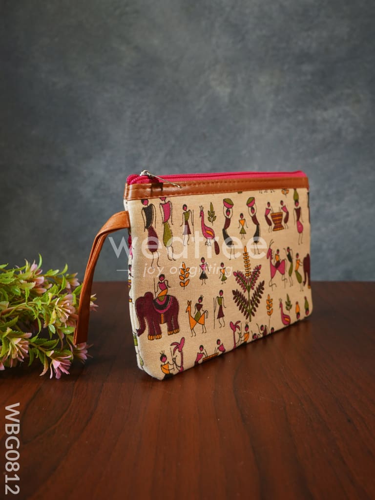 Warli Printed Purse with Zipper - WBG0812
