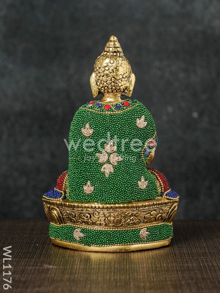 White Metal Buddha with Stone Work - WL1176