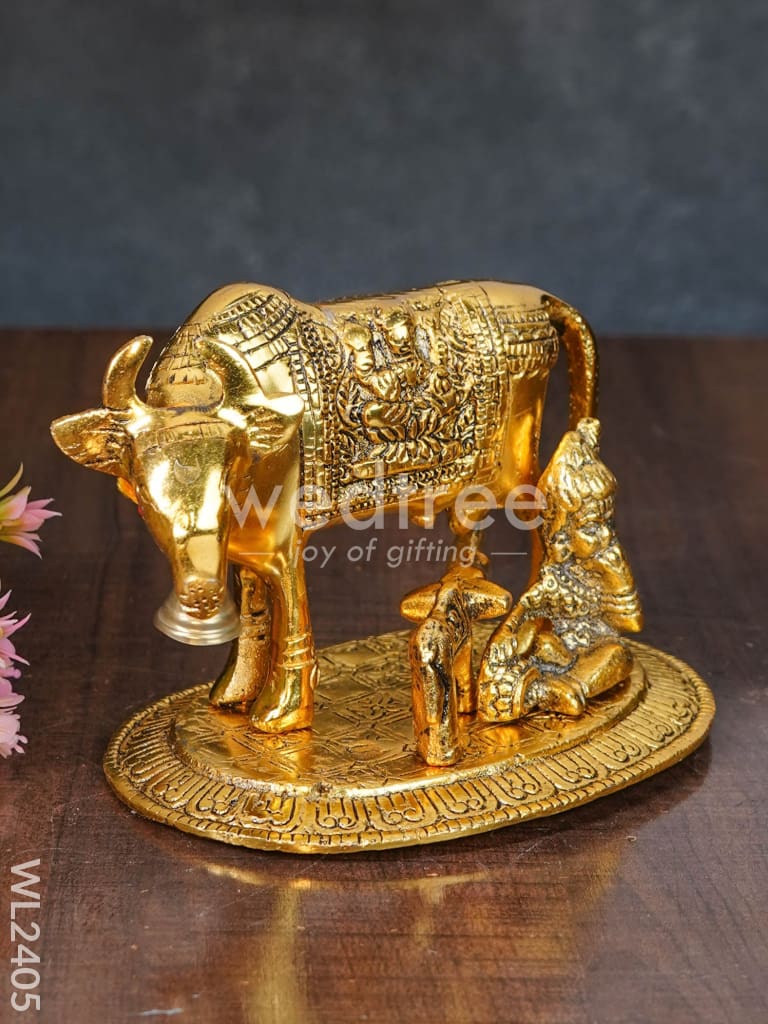 White Metal Cow and Calf - Krishna - WL2405
