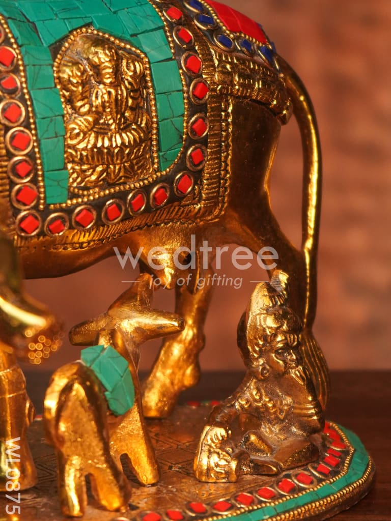White Metal Cow and Calf with gold Finish - WL0875