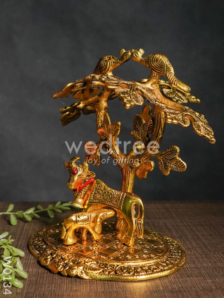White Metal Cow & Calf with Tree - W0134