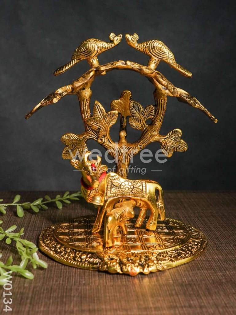 White Metal Cow & Calf with Tree - W0134