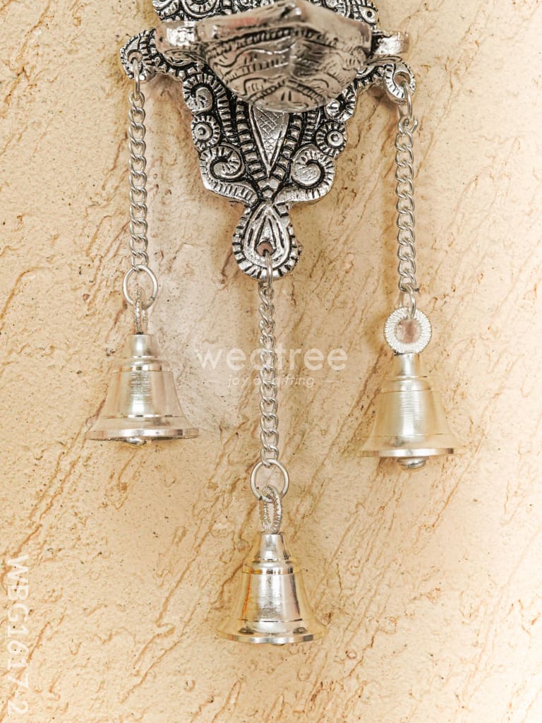 White Metal Diya with Bell - 11 inch - Silver - WBG1617-2