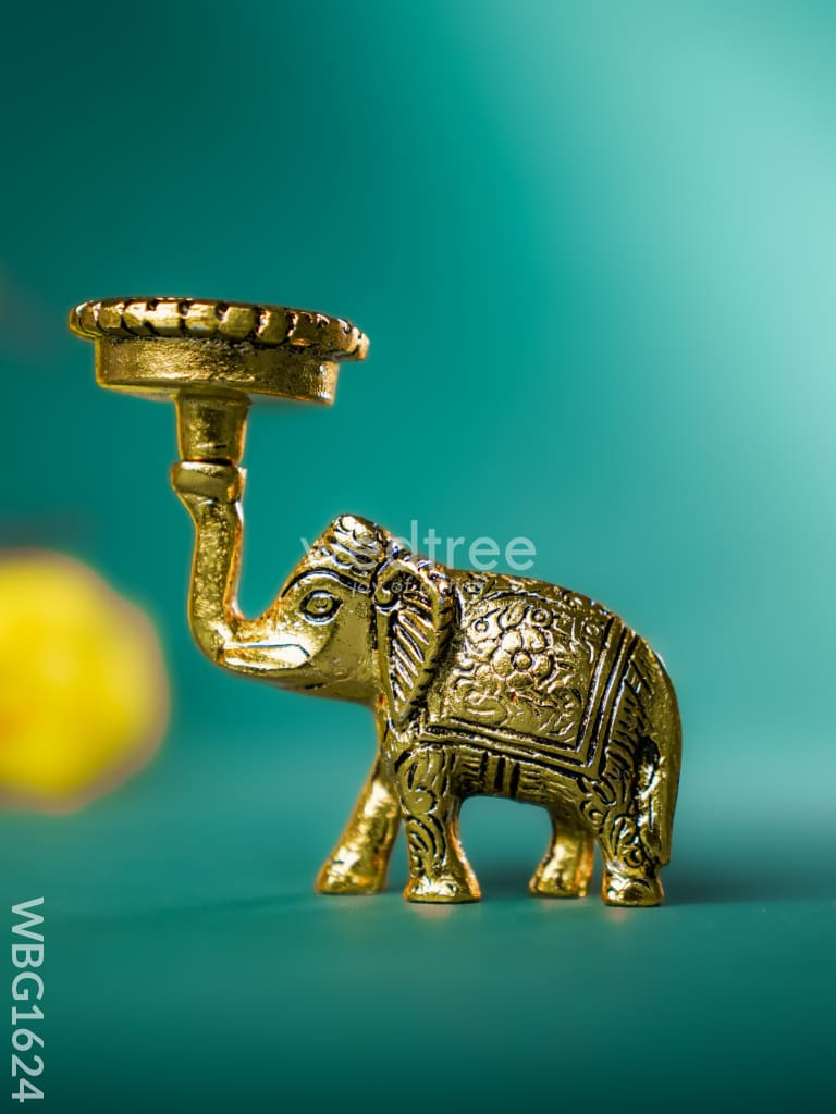 White Metal Elephant with Diya - WBG1624