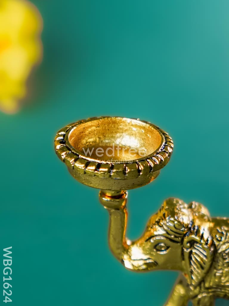 White Metal Elephant with Diya - WBG1624
