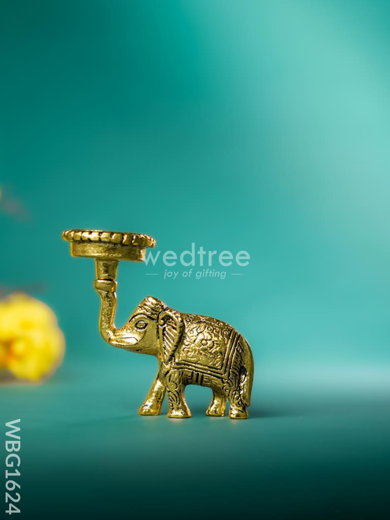 White Metal Elephant with Diya - WBG1624