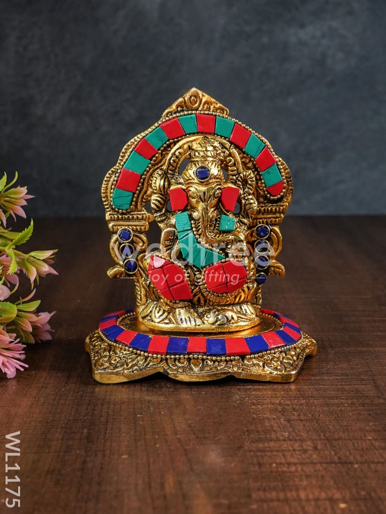 White Metal Frame Ganesha with Stone Work - WL1175