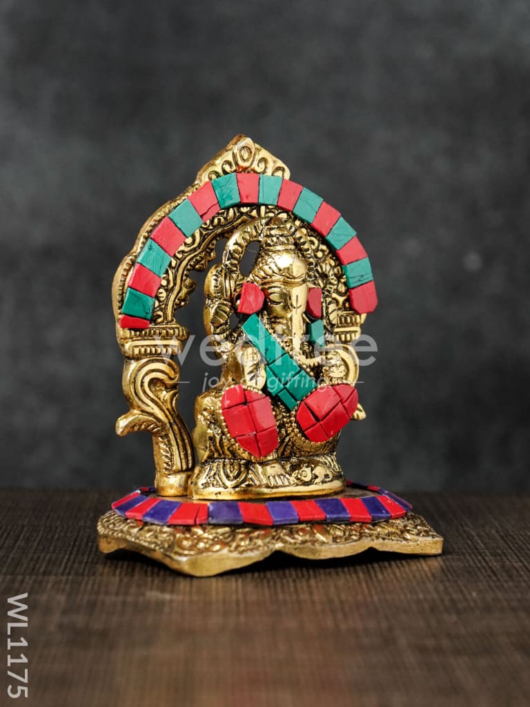 White Metal Frame Ganesha with Stone Work - WL1175