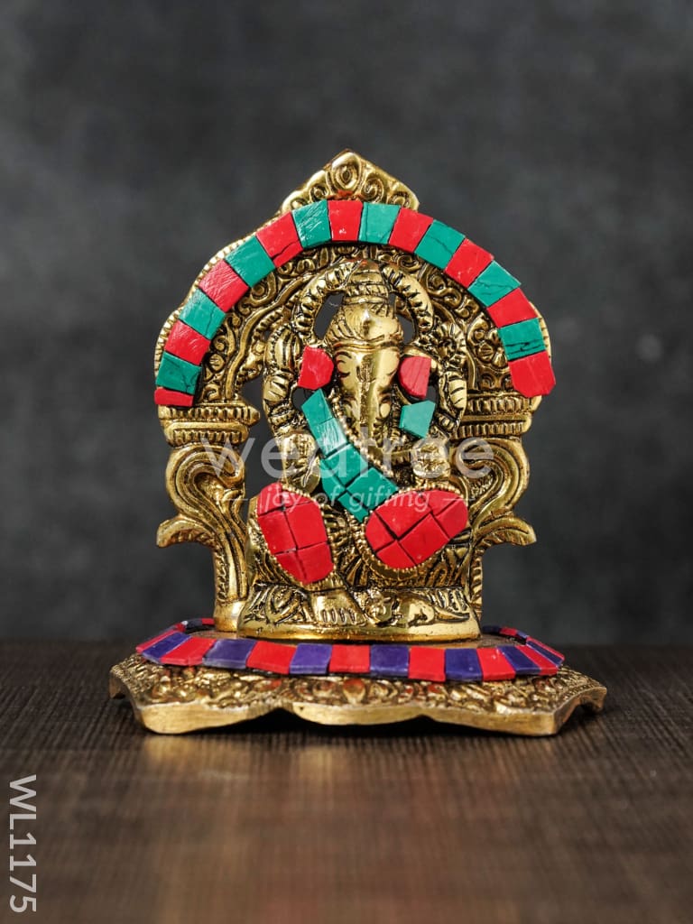 White Metal Frame Ganesha with Stone Work - WL1175