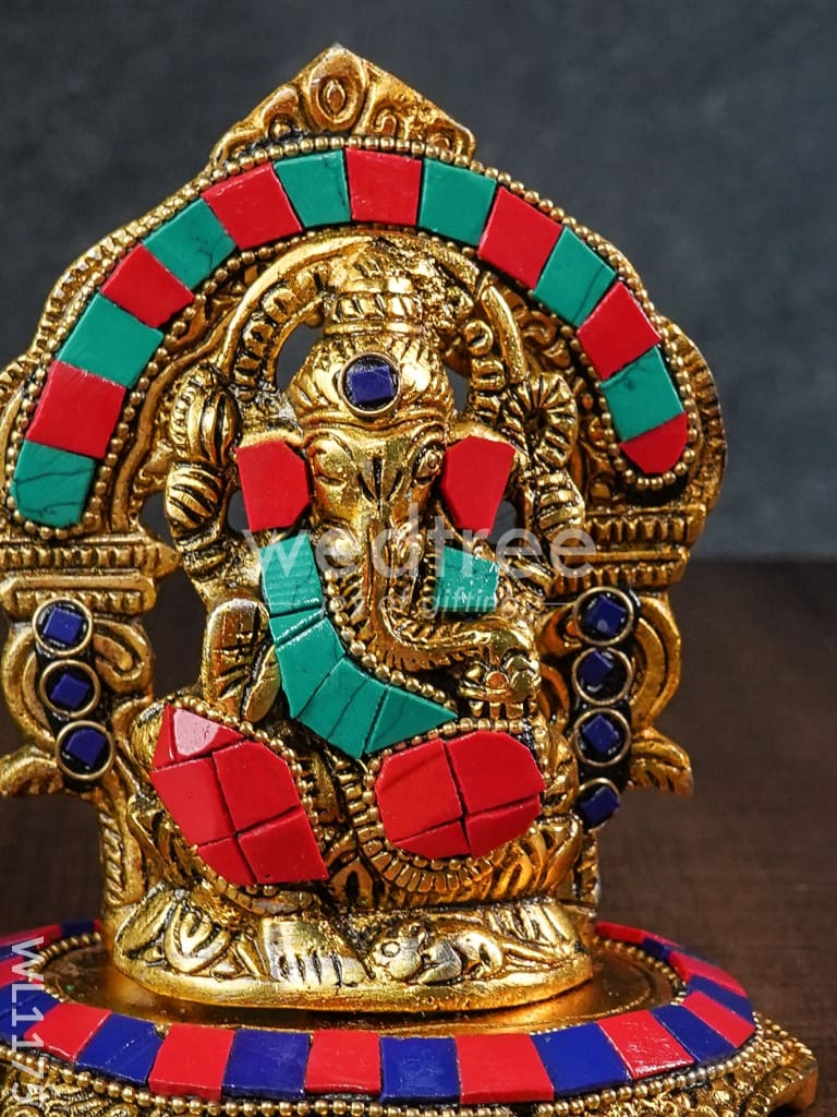 White Metal Frame Ganesha with Stone Work - WL1175
