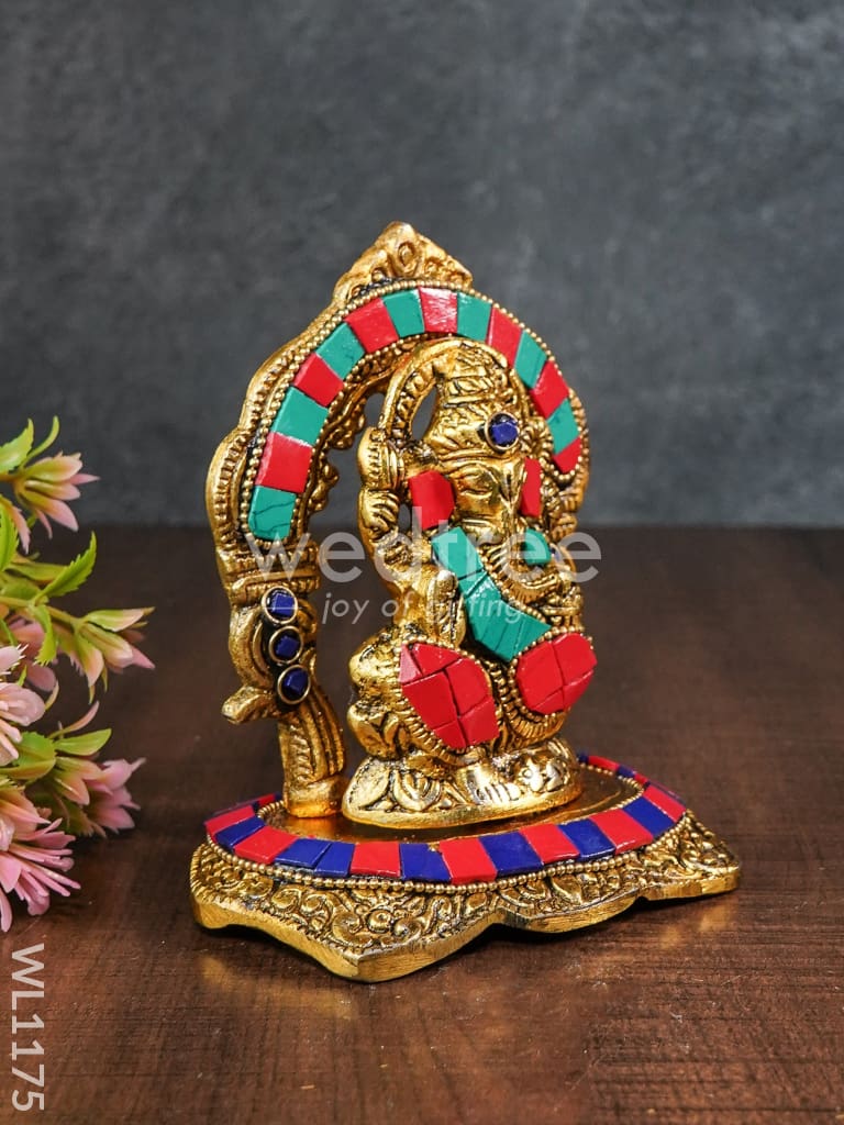 White Metal Frame Ganesha with Stone Work - WL1175