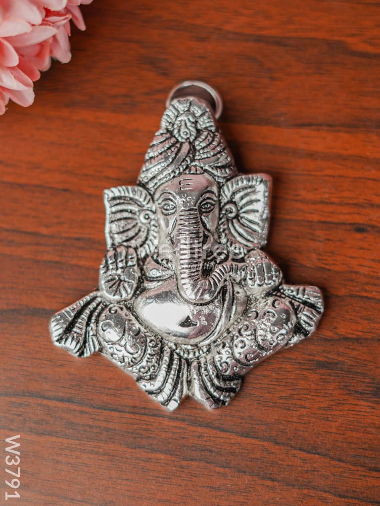 White Metal Ganesha wall Hanging (Silver Finish) - W3791