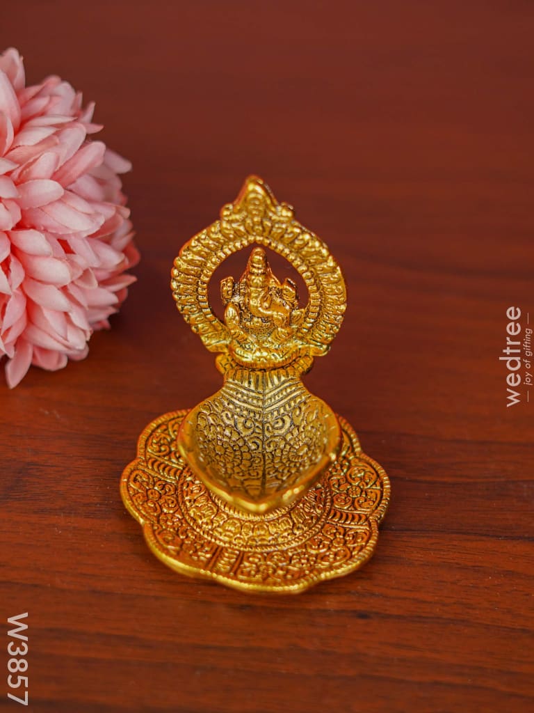 White Metal Ganesha With Diya - W3857 Diyas