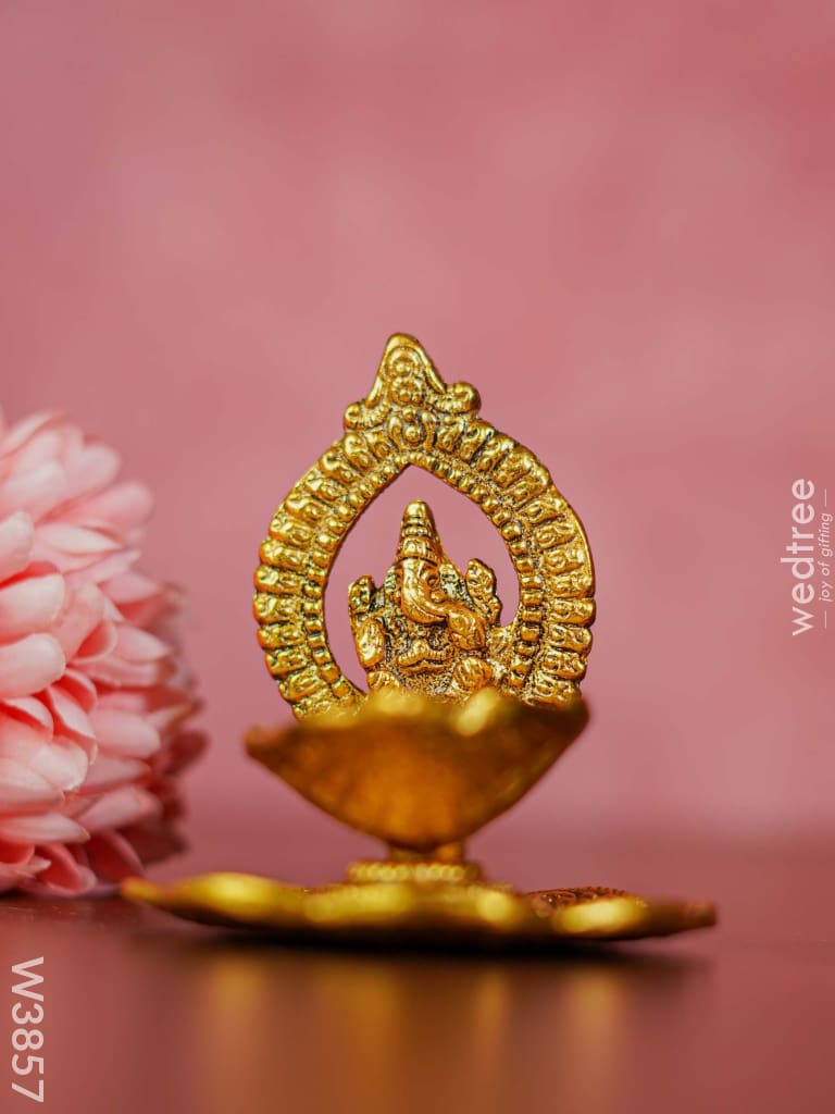 White Metal Ganesha With Diya - W3857 Diyas