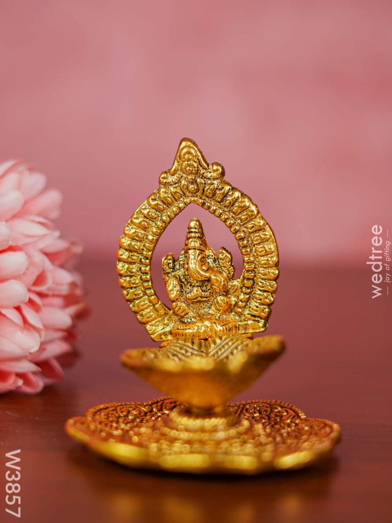 White Metal Ganesha With Diya - W3857 Diyas