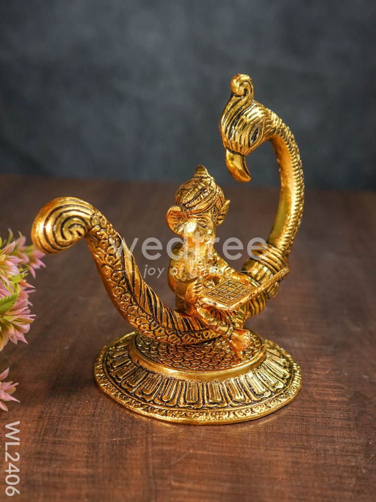 White Metal Ganesha with Laptop - WL2406
