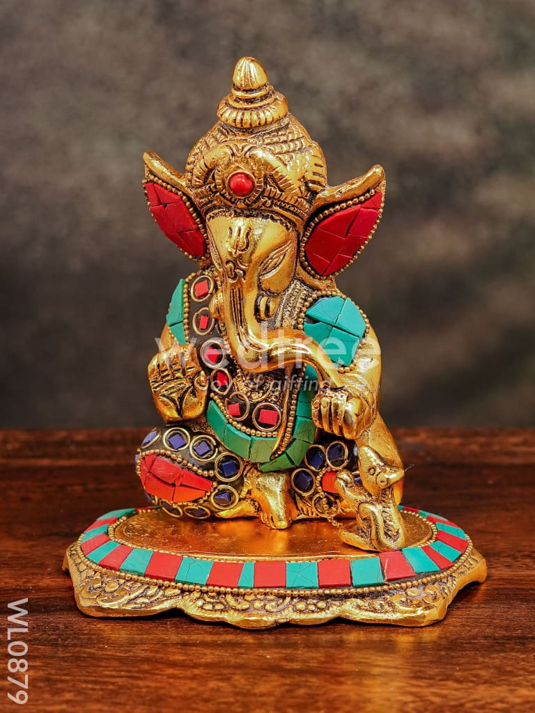 White Metal Gold Finish Ganesh with Mouse Small - WL0879