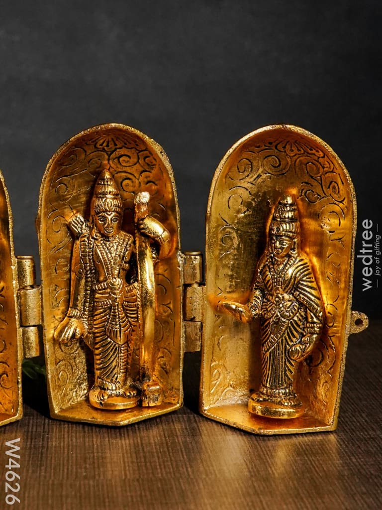 White Metal Gold Finish Ram Darbar Folding Type - W4626 Metal