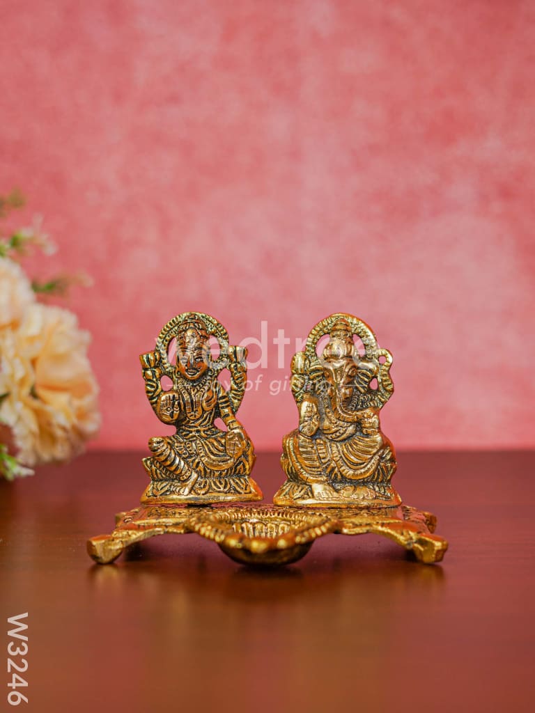 White metal Gold Lakshmi, Ganesha with diya - W3246