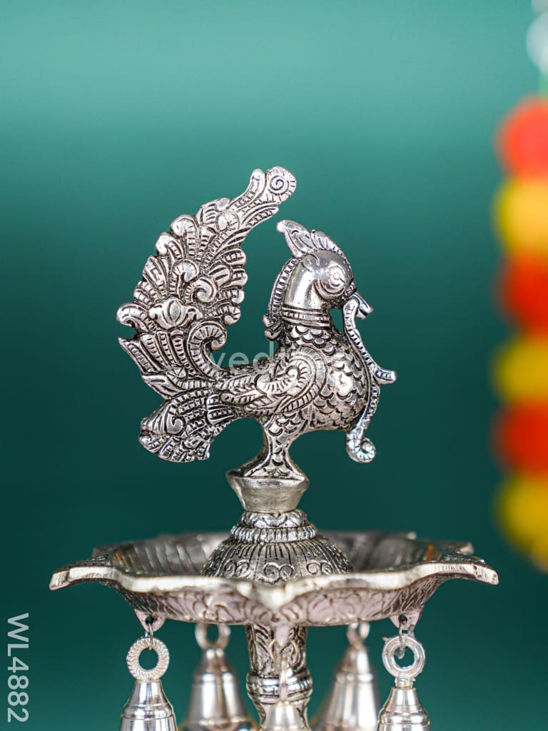 White Metal Kuthu Vilaku with Annapakshi & Elephant - 19 inch - WL4882