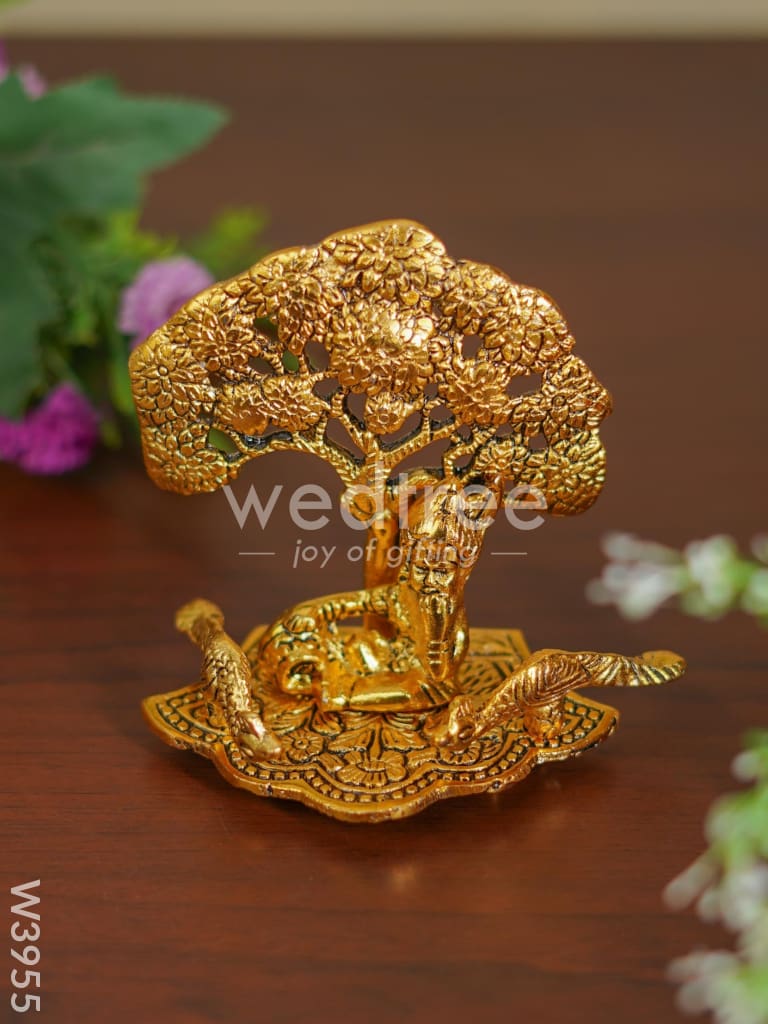 White Metal Laddu Gopal with Tree Gold Finish - W3955