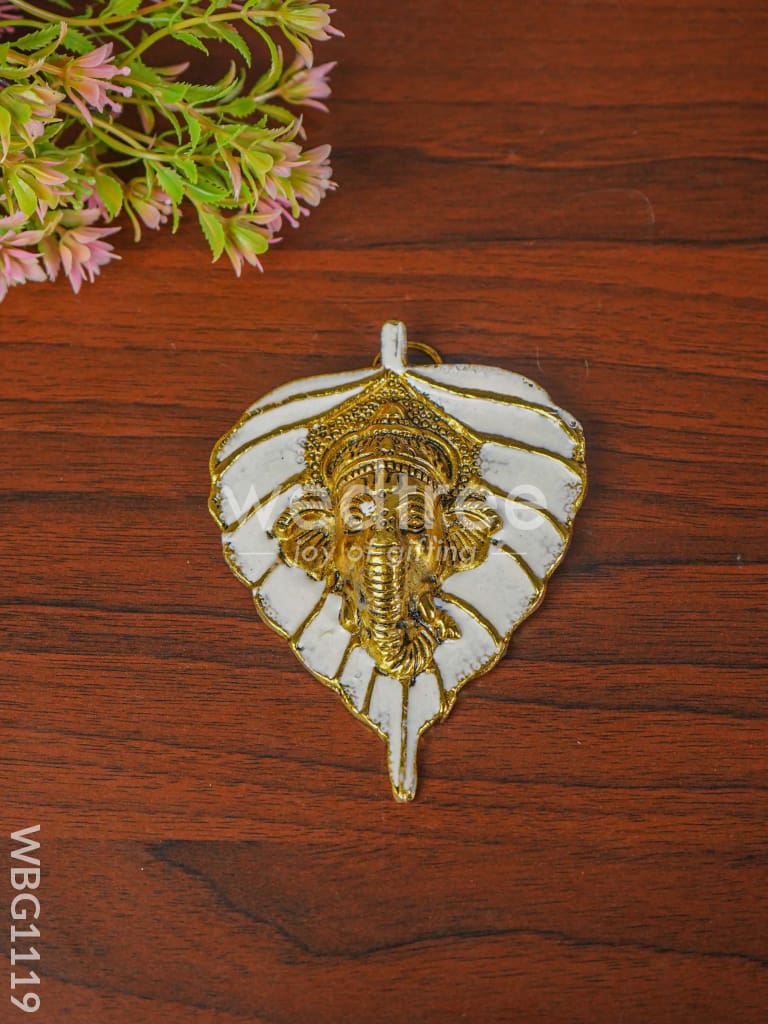 White Metal Leaf Color Ganesha Wall Hanging - WBG1119