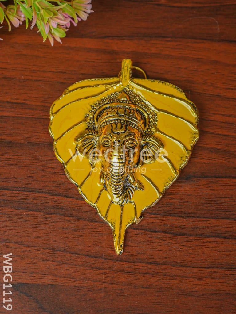 White Metal Leaf Color Ganesha Wall Hanging - WBG1119