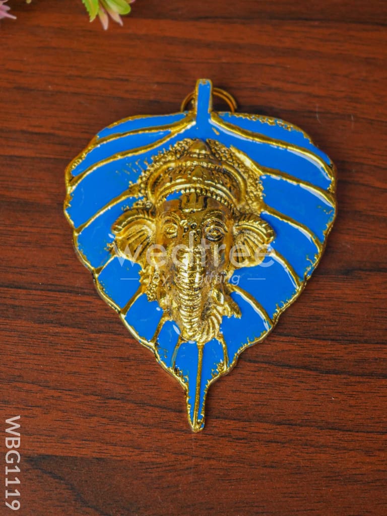 White Metal Leaf Color Ganesha Wall Hanging - WBG1119