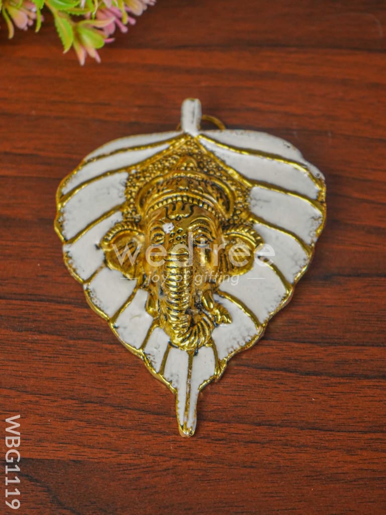 White Metal Leaf Color Ganesha Wall Hanging - WBG1119