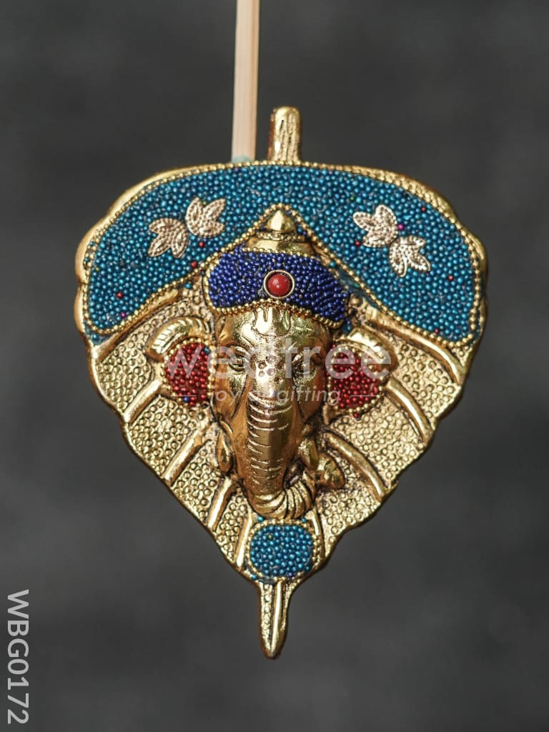 White Metal Leaf Ganesha Face with Colourful Beads - WBG0172