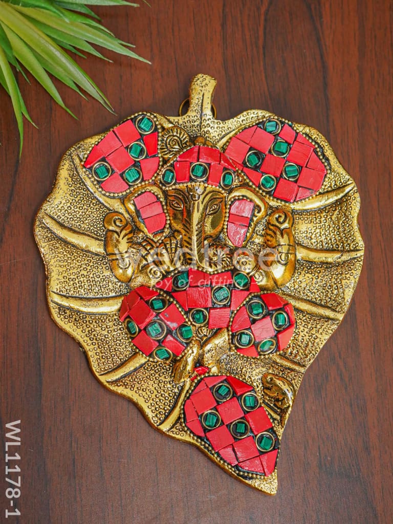 White Metal Leaf Ganesha with Stone Work - Large - WL1178