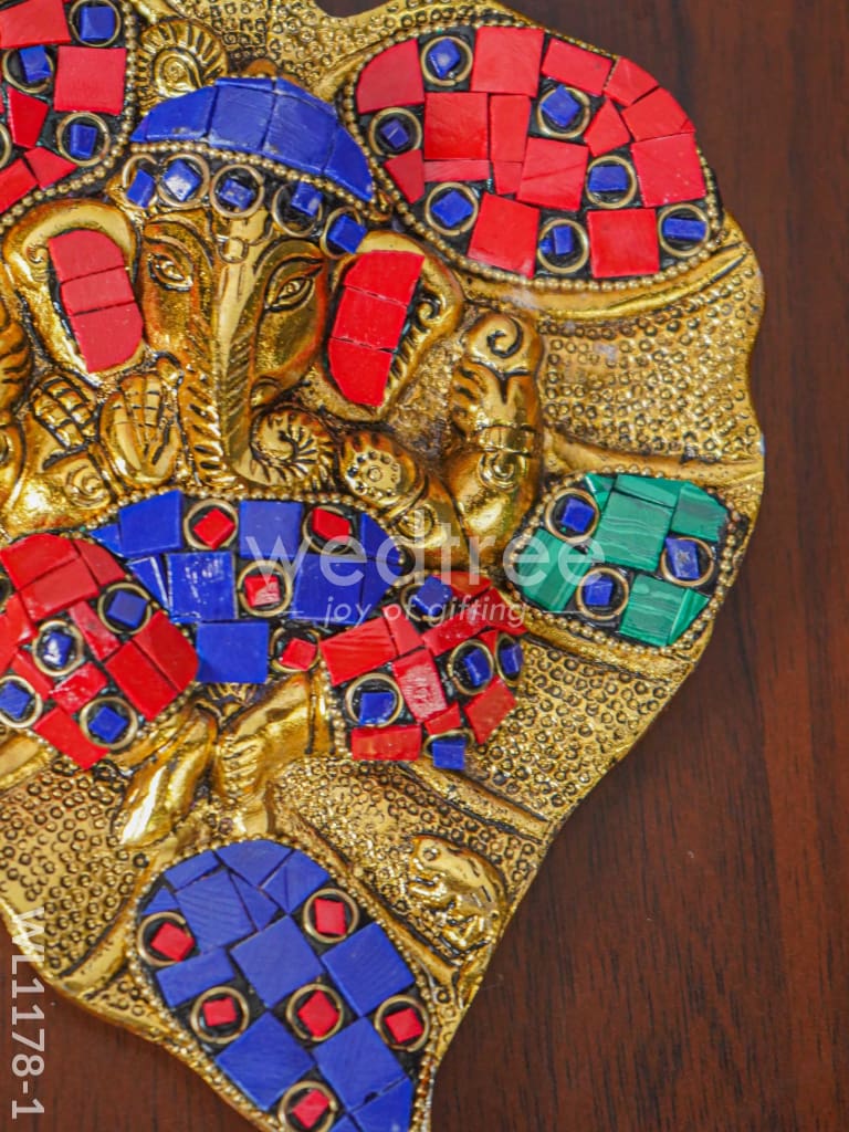 White Metal Leaf Ganesha with Stone Work - Large - WL1178
