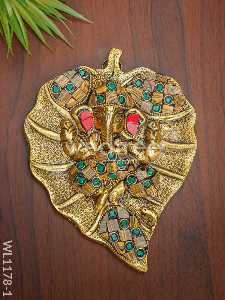 White Metal Leaf Ganesha with Stone Work - Large - WL1178