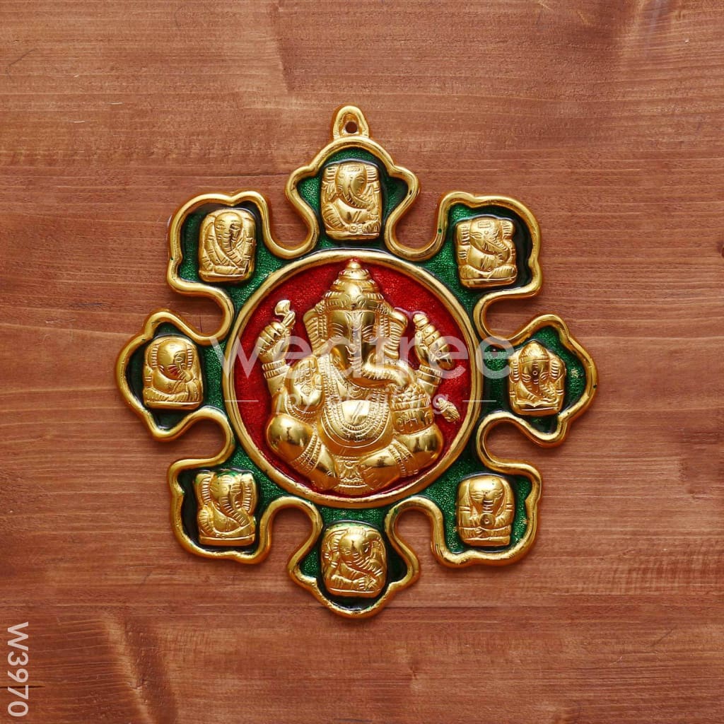 White Metal nav ganesha with minakari enamel gold finish - W3970