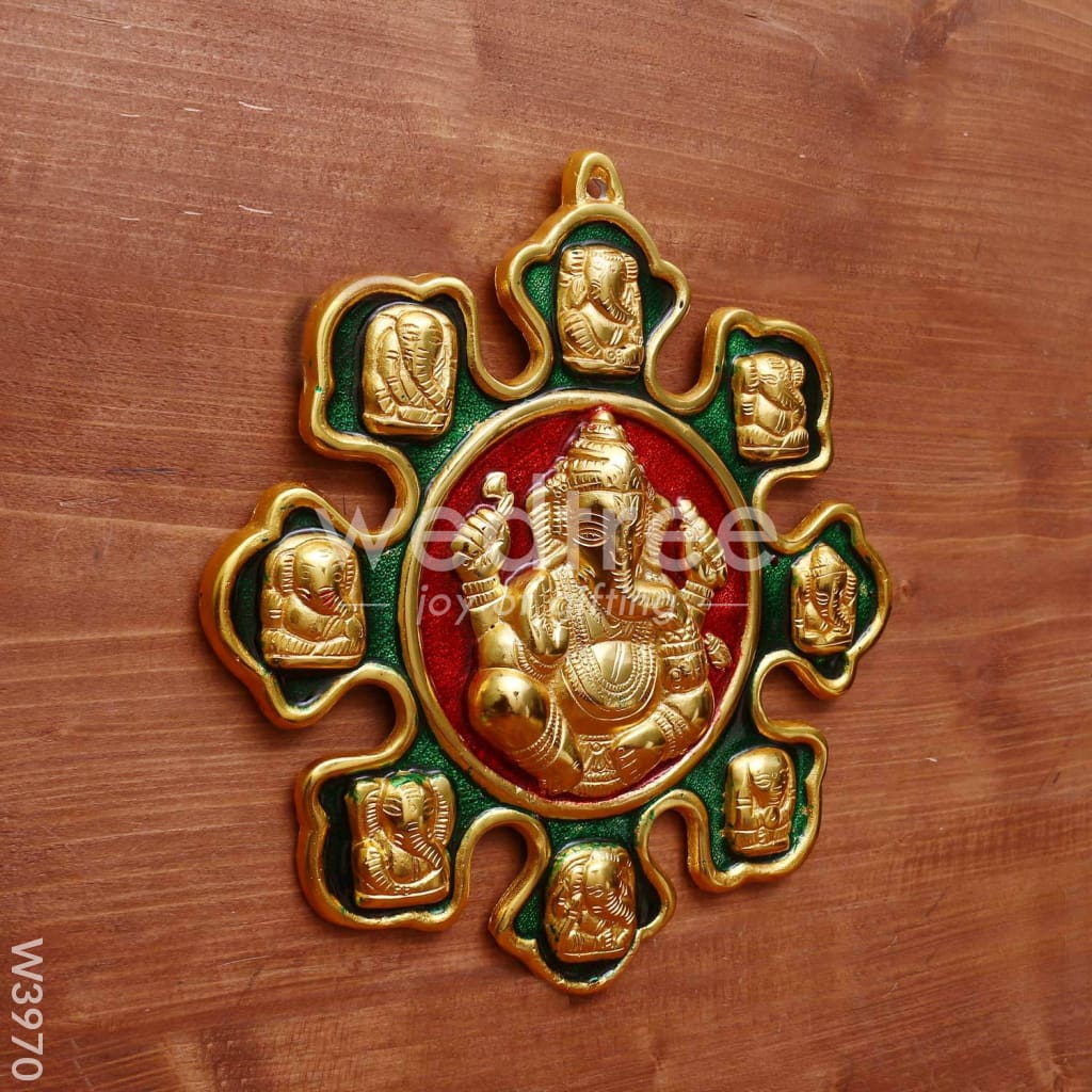 White Metal nav ganesha with minakari enamel gold finish - W3970