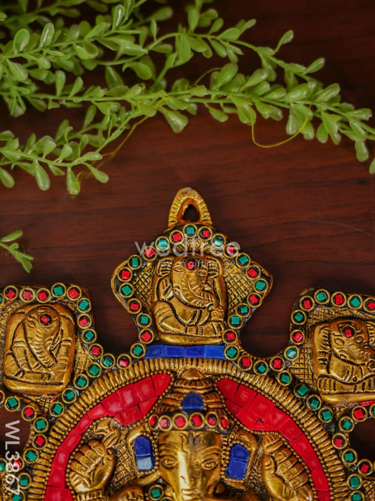 White Metal Navaganesha Wall Hanging with Multi-Colour Stone Work - WL3867