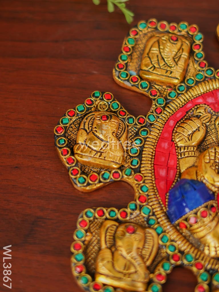 White Metal Navaganesha Wall Hanging with Multi-Colour Stone Work - WL3867