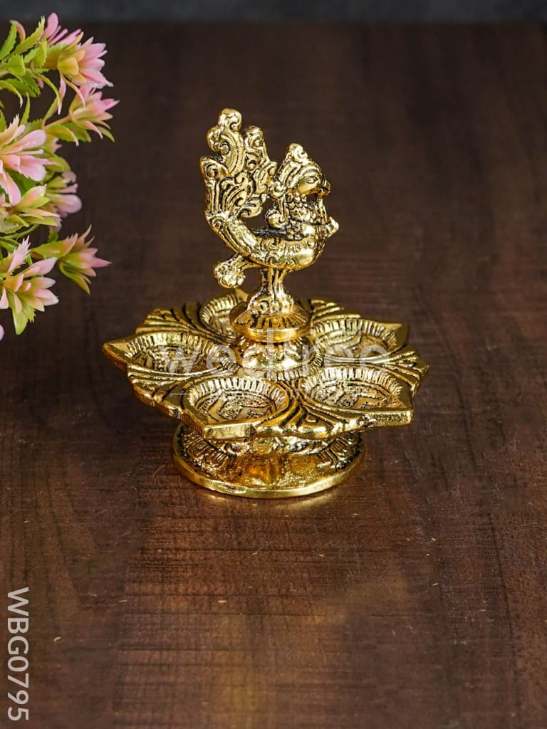 White Metal Peacock 5 Face Diya - WBG0795