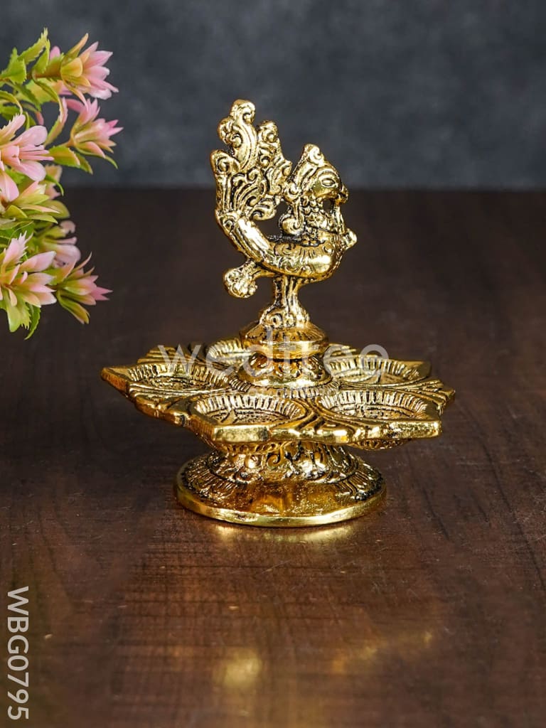 White Metal Peacock 5 Face Diya - WBG0795