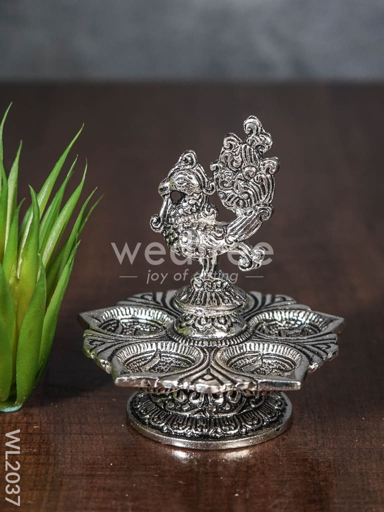 White Metal Peacock 5 Face Diya - WL2037
