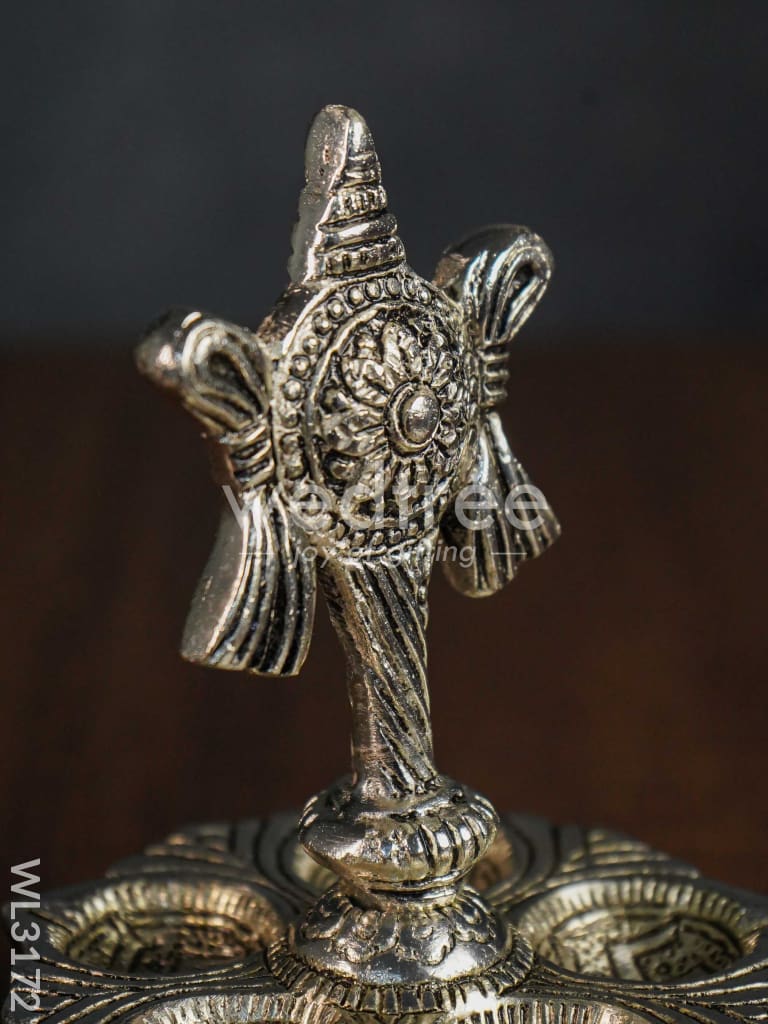 White Metal Shanku Chakra 5 Face Diya - Set of 2 - WL3172