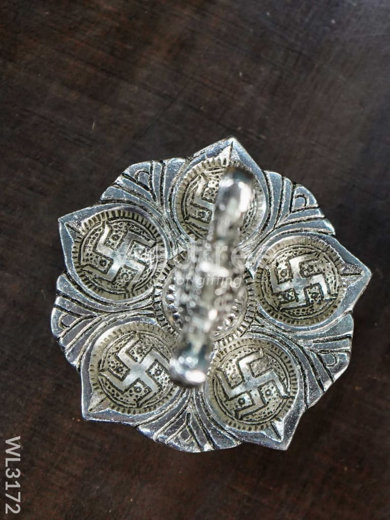 White Metal Shanku Chakra 5 Face Diya - Set of 2 - WL3172