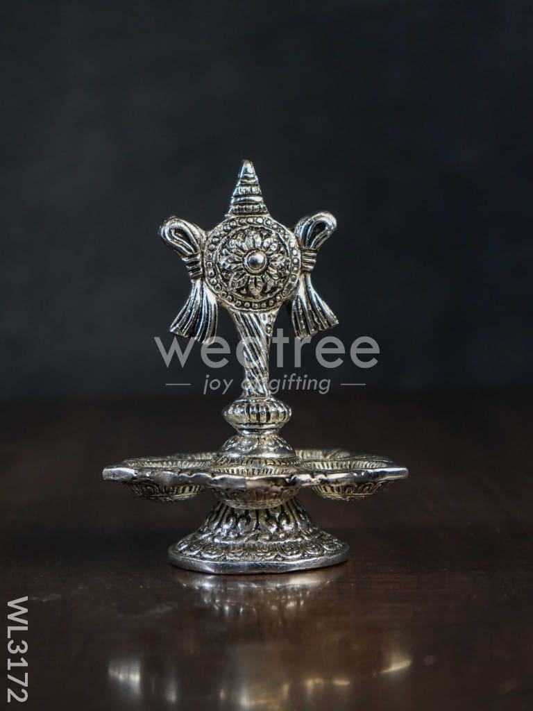 White Metal Shanku Chakra 5 Face Diya - Set of 2 - WL3172