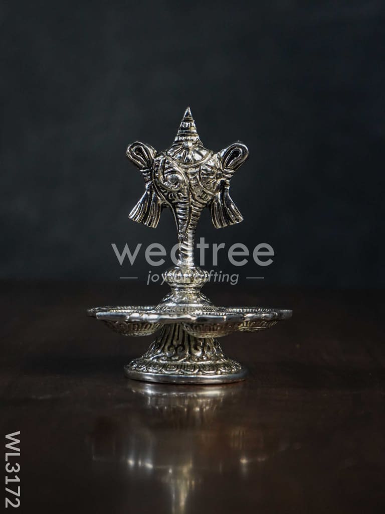 White Metal Shanku Chakra 5 Face Diya - Set of 2 - WL3172