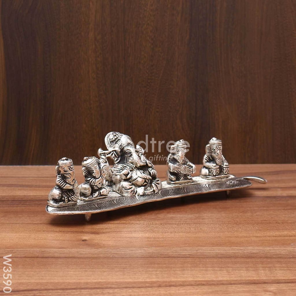 White Metal Silver Oxidised Musical Ganesha - W3590
