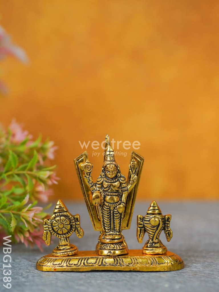 White Metal Tirupathi Balaji Shank Chakra Nama on Oval Base - WBG1389